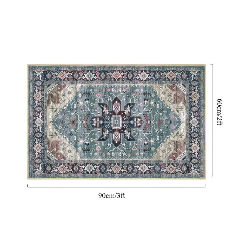 Blue Grey Tribal Oriental Area Rug with Non-Slip Backing