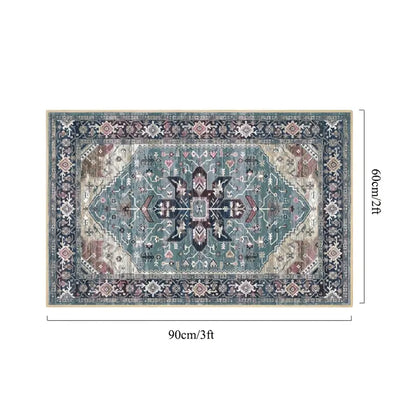 Blue Grey Tribal Oriental Area Rug with Non-Slip Backing